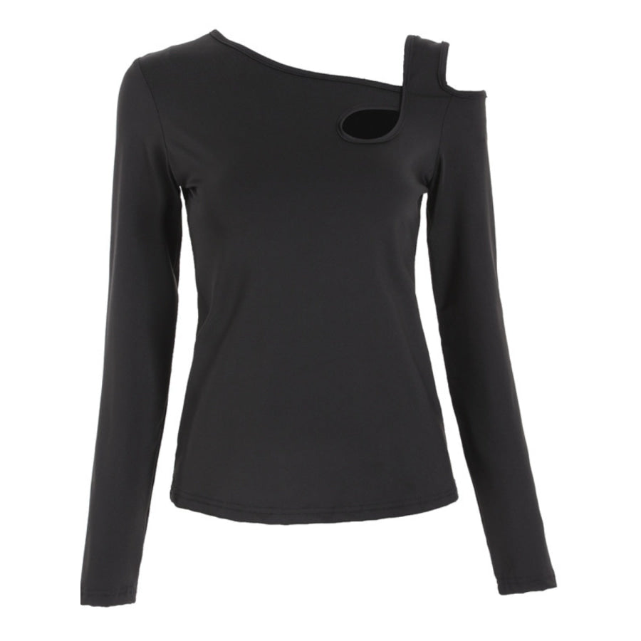 Cutout Asymmetrical Neck Long Sleeve T-Shirt Apparel and Accessories