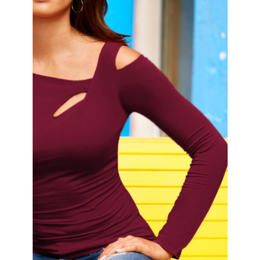 Cutout Asymmetrical Neck Long Sleeve T-Shirt Apparel and Accessories