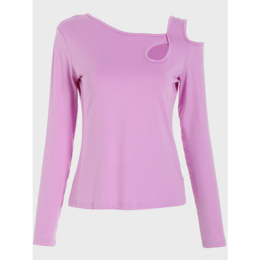 Cutout Asymmetrical Neck Long Sleeve T-Shirt Pink Purple / S Apparel and Accessories