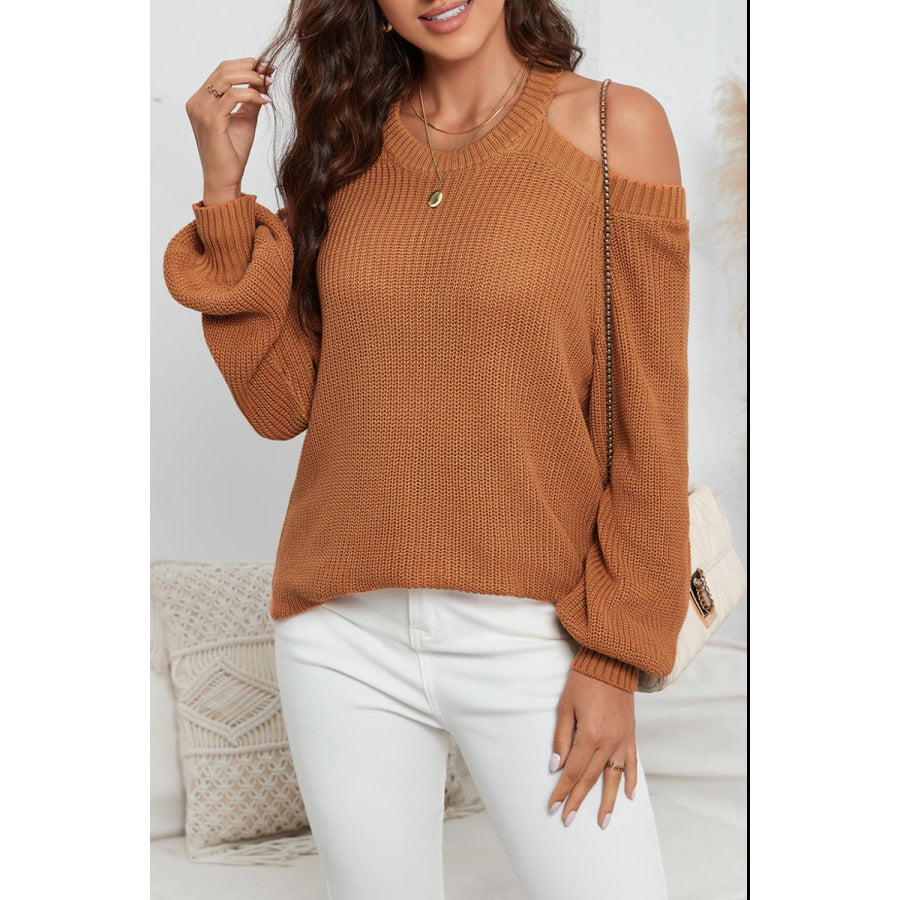 Cutout Back Cold Shoulder Long Sleeve Sweater Apparel and Accessories