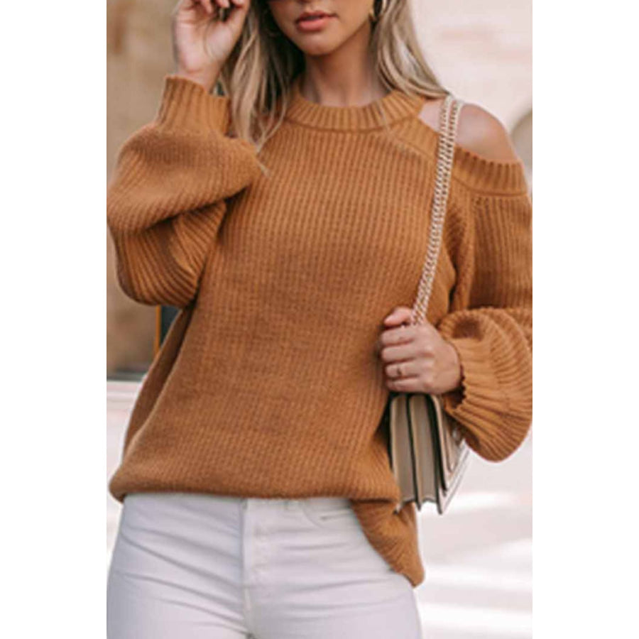 Cutout Back Cold Shoulder Long Sleeve Sweater Apparel and Accessories