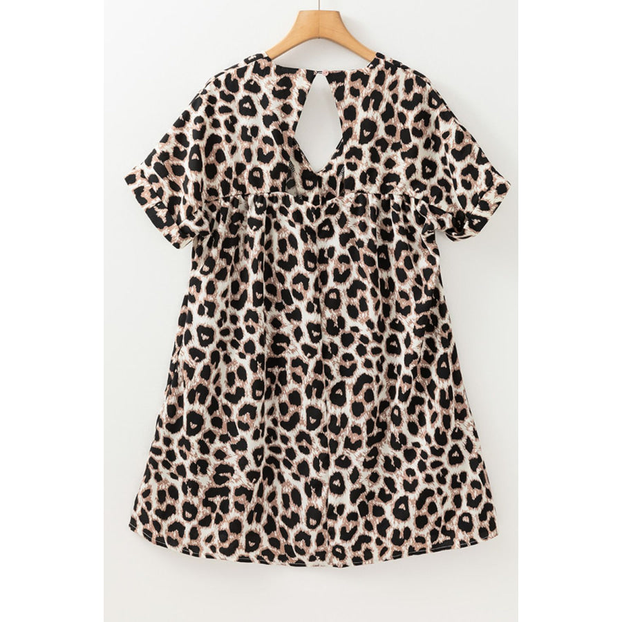 Cutout Back Leopard V-Neck Short Sleeve Mini Dress Apparel and Accessories