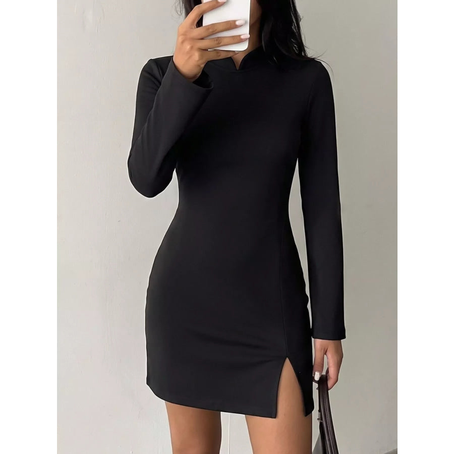 Cutout Back Long Sleeve Bodycon Mini Dress Black / S Apparel and Accessories