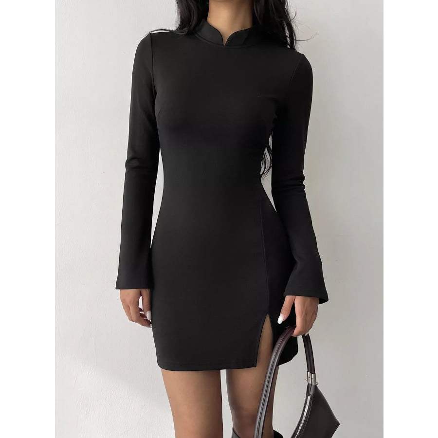 Cutout Back Long Sleeve Bodycon Mini Dress Apparel and Accessories