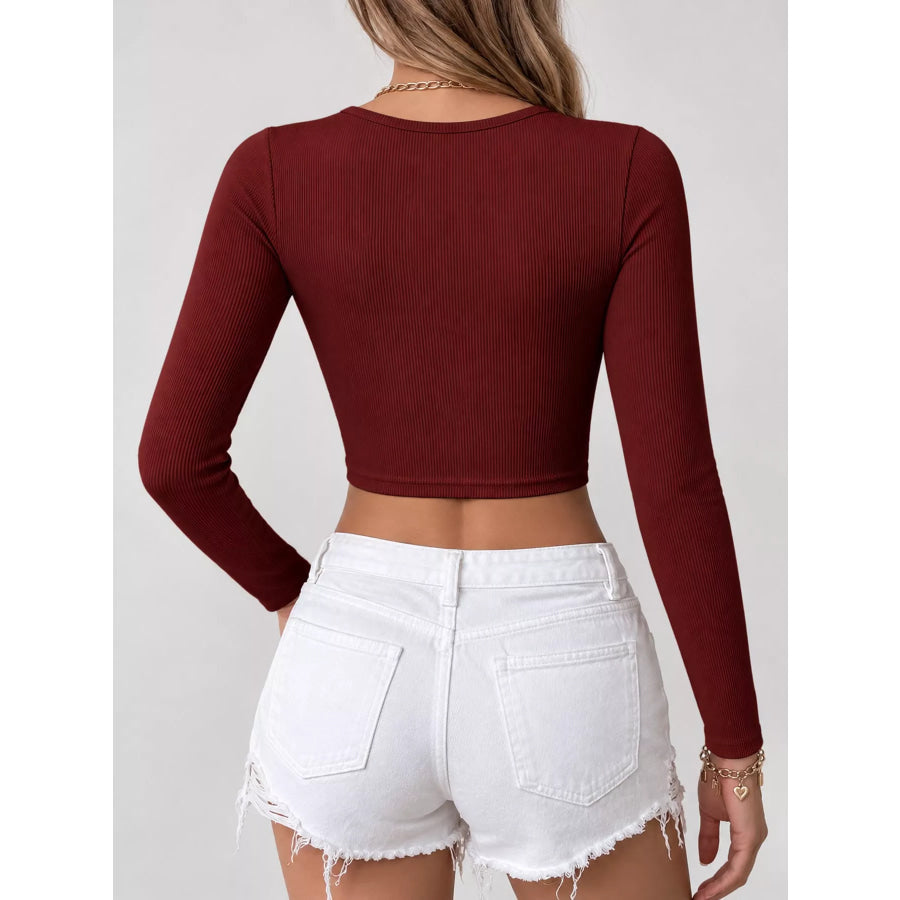 Cutout Back Long Sleeve Crop T-Shirt Apparel and Accessories