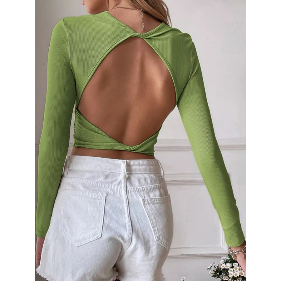 Cutout Back Long Sleeve Crop T-Shirt Apparel and Accessories