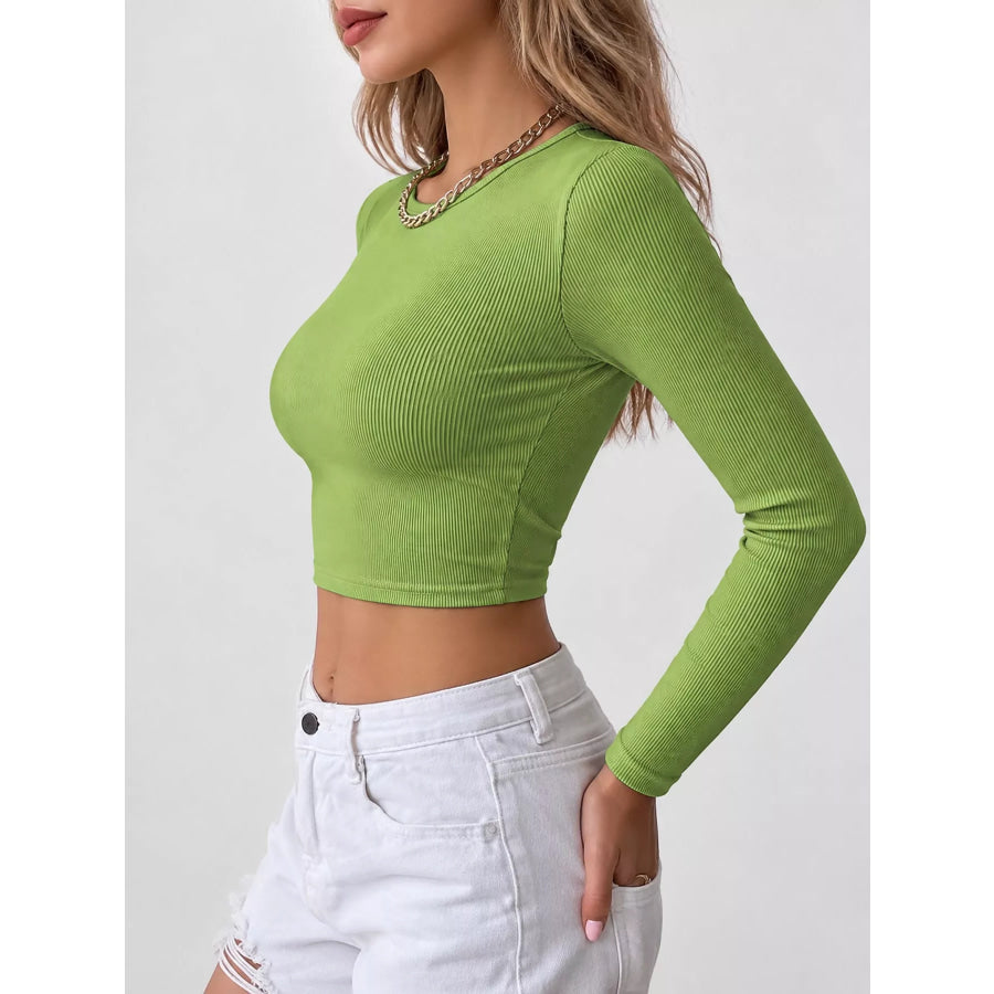 Cutout Back Long Sleeve Crop T-Shirt Apparel and Accessories