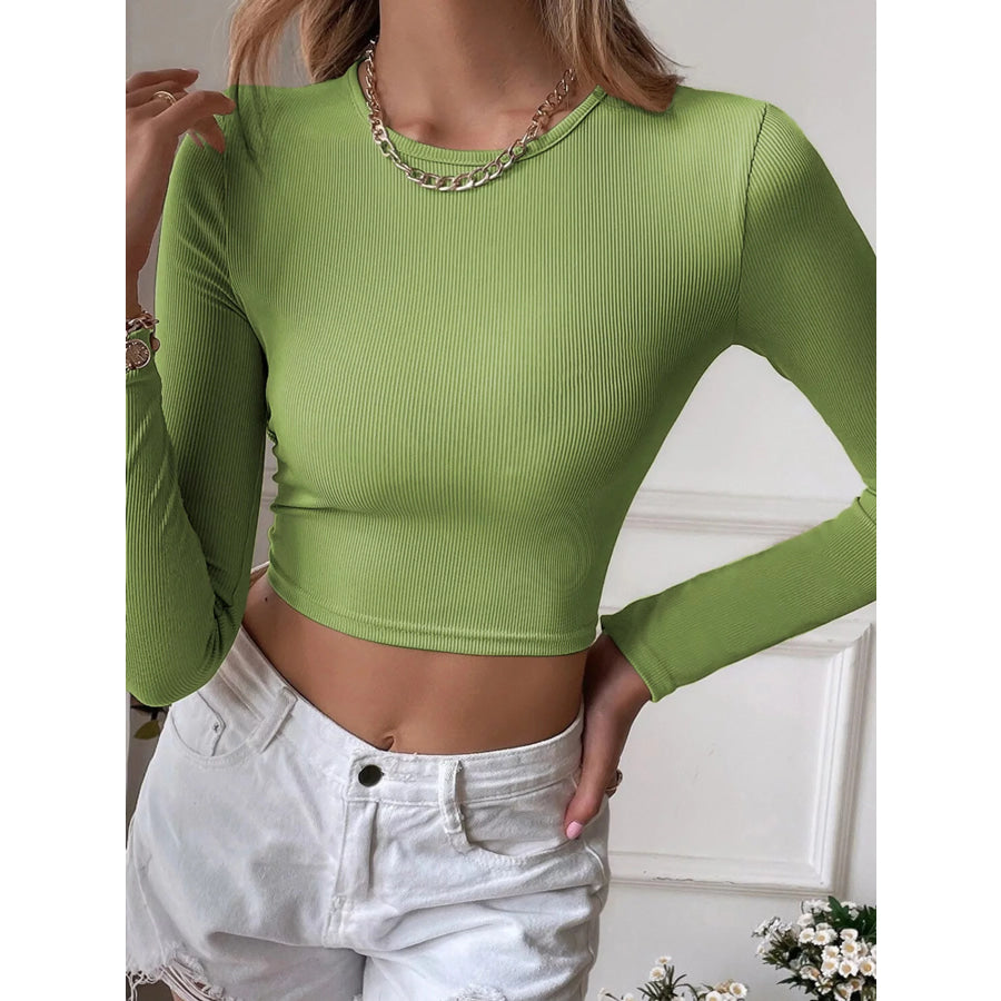 Cutout Back Long Sleeve Crop T-Shirt Apparel and Accessories