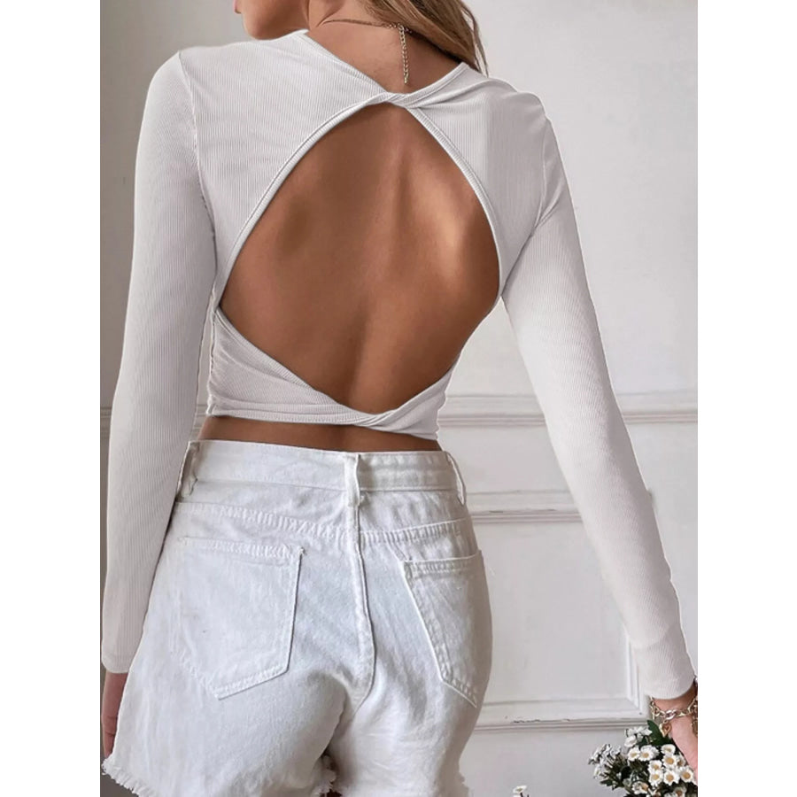 Cutout Back Long Sleeve Crop T-Shirt Apparel and Accessories