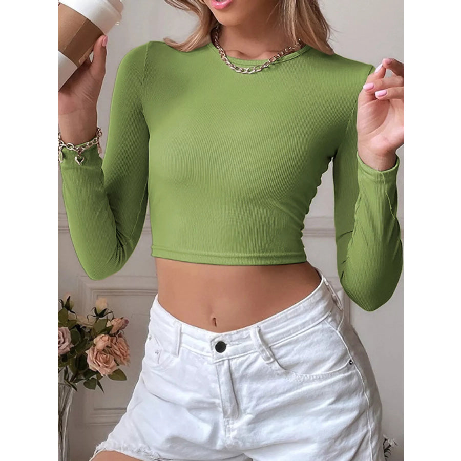 Cutout Back Long Sleeve Crop T-Shirt Apparel and Accessories