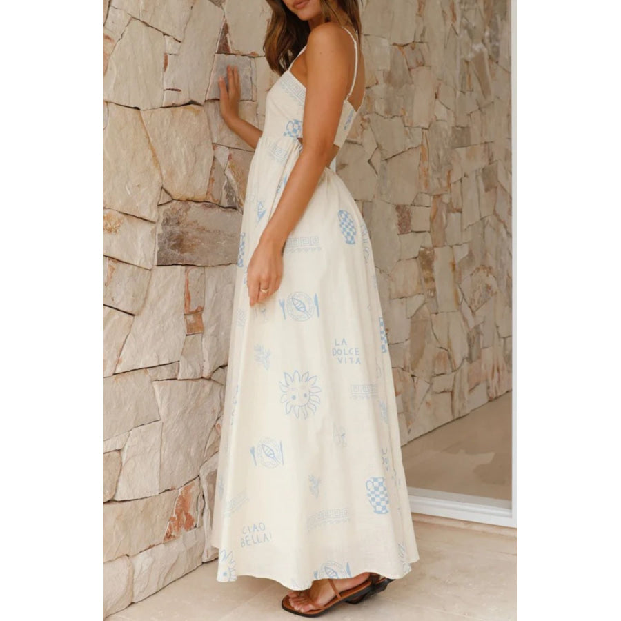 Cutout Back Printed Square Neck Maxi Dress Apparel and Accessories