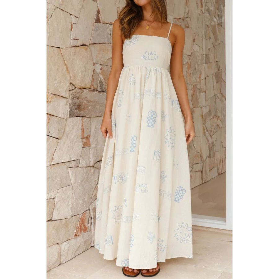 Cutout Back Printed Square Neck Maxi Dress Apparel and Accessories