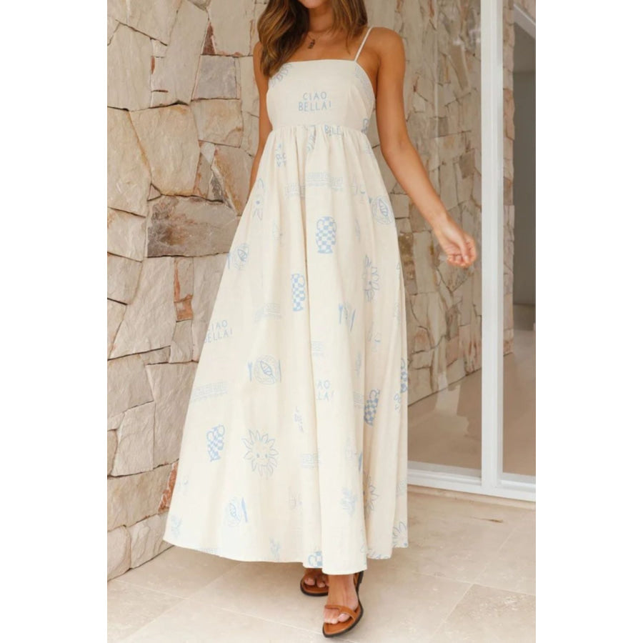 Cutout Back Printed Square Neck Maxi Dress Apparel and Accessories