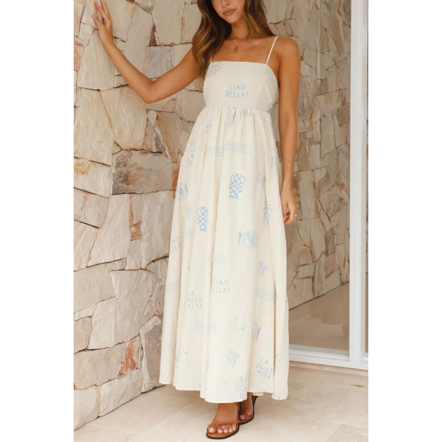 Cutout Back Printed Square Neck Maxi Dress Apparel and Accessories