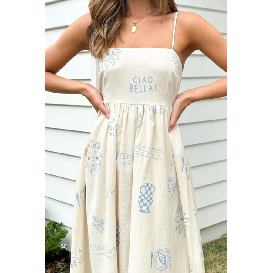 Cutout Back Printed Square Neck Maxi Dress Apparel and Accessories