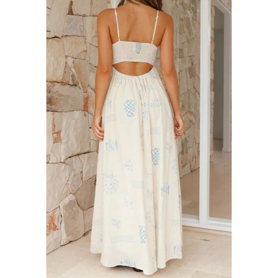 Cutout Back Printed Square Neck Maxi Dress Apparel and Accessories