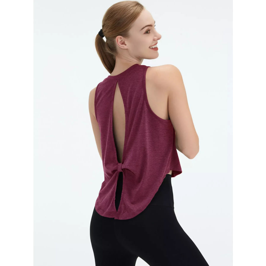 Cutout Back Round Neck Active Tank Apparel and Accessories
