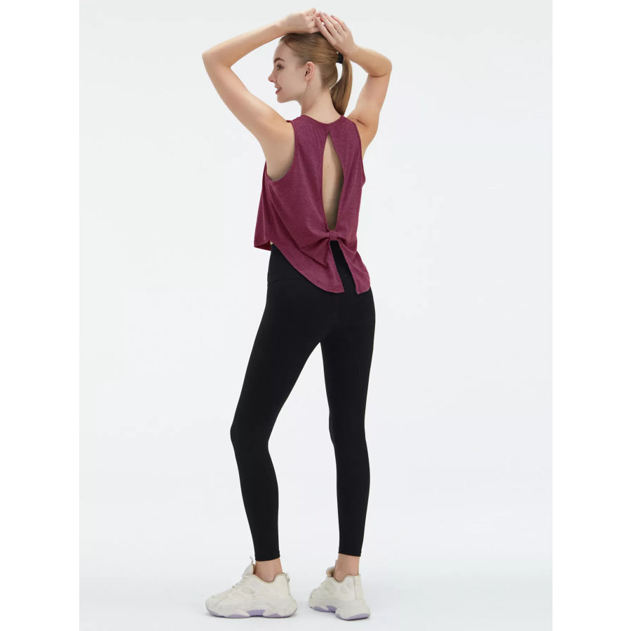 Cutout Back Round Neck Active Tank Apparel and Accessories