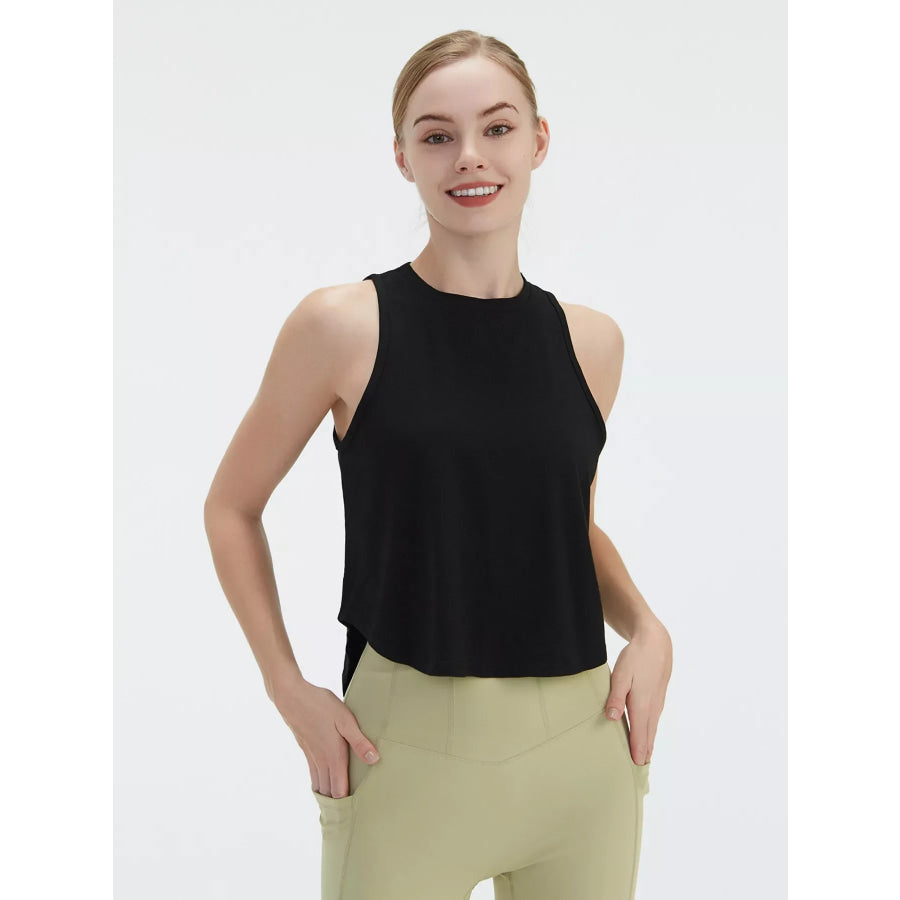 Cutout Back Round Neck Active Tank Black / S Apparel and Accessories