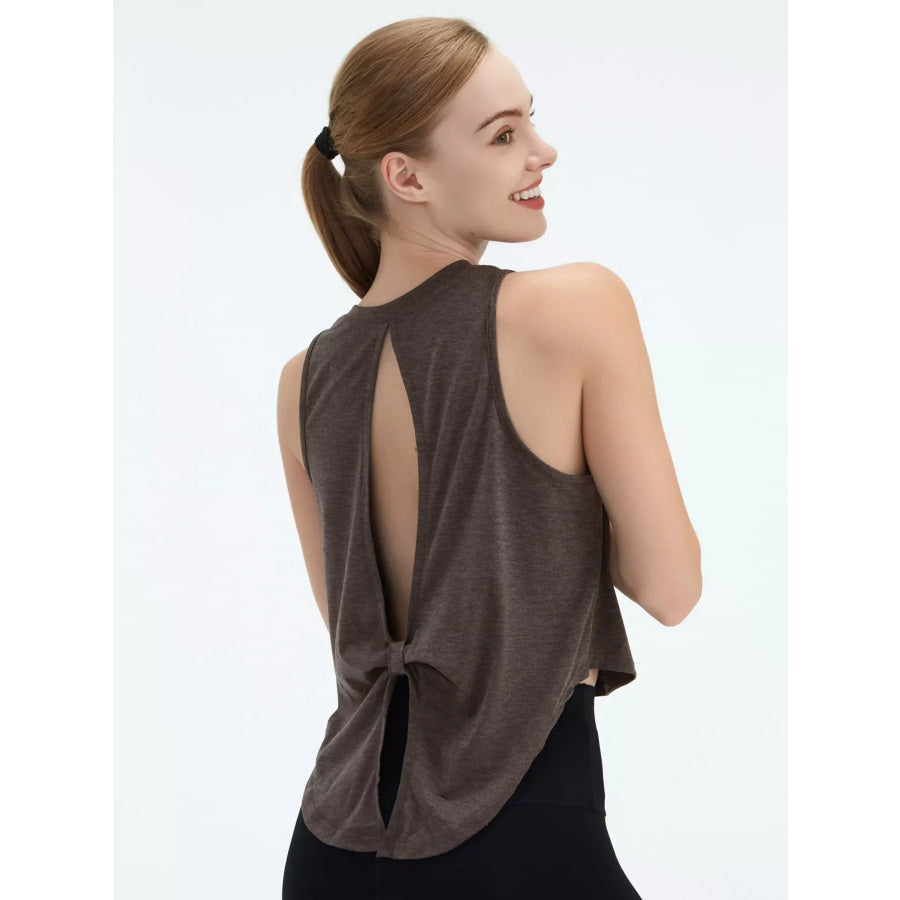 Cutout Back Round Neck Active Tank Dark Gray / S Apparel and Accessories