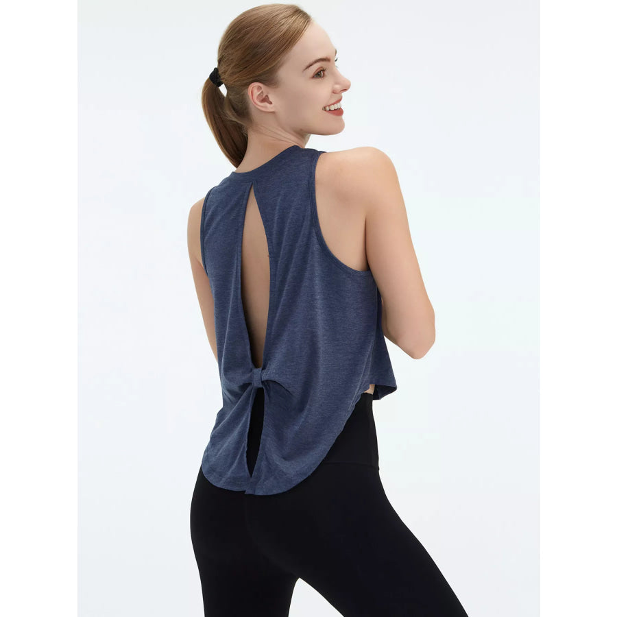 Cutout Back Round Neck Active Tank French Blue / S Apparel and Accessories