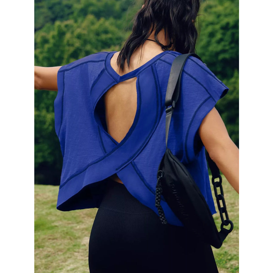 Cutout Back Short Sleeve T-Shirt Apparel and Accessories