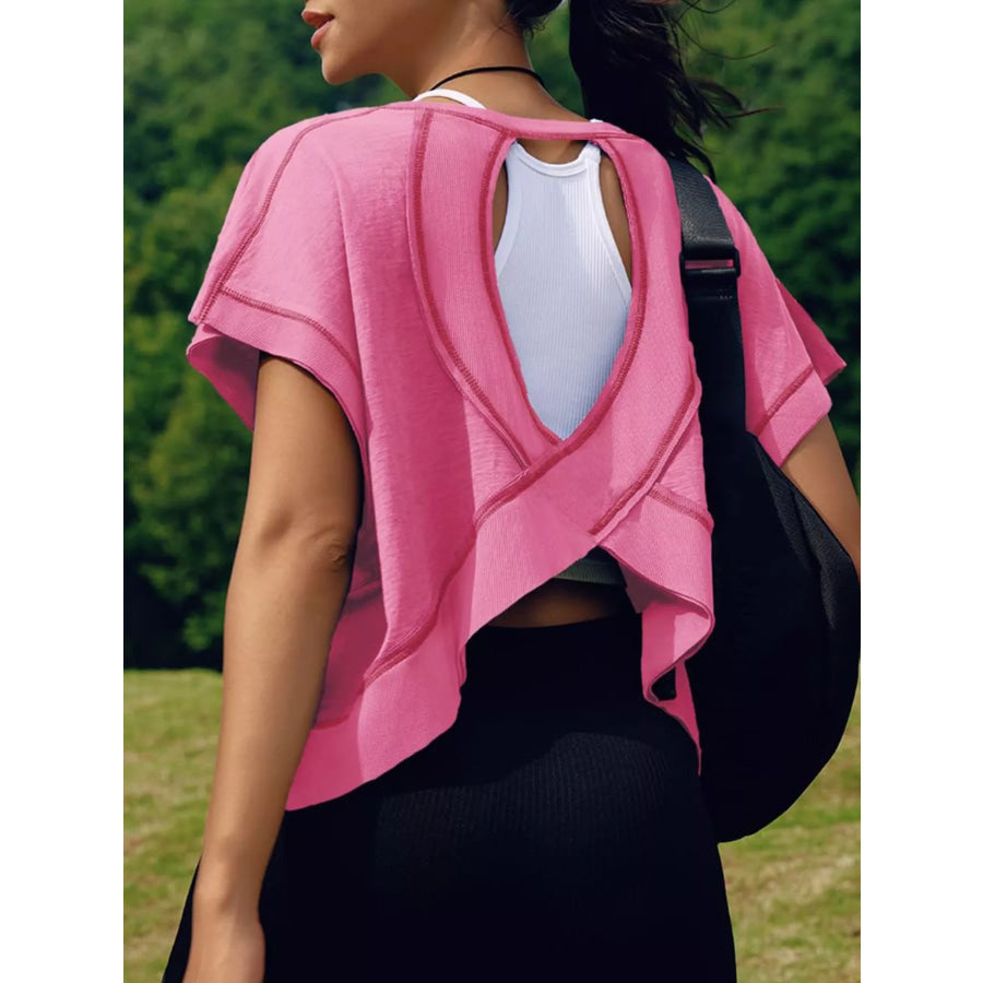 Cutout Back Short Sleeve T-Shirt Apparel and Accessories