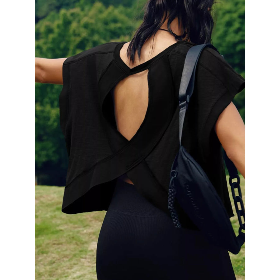 Cutout Back Short Sleeve T-Shirt Apparel and Accessories