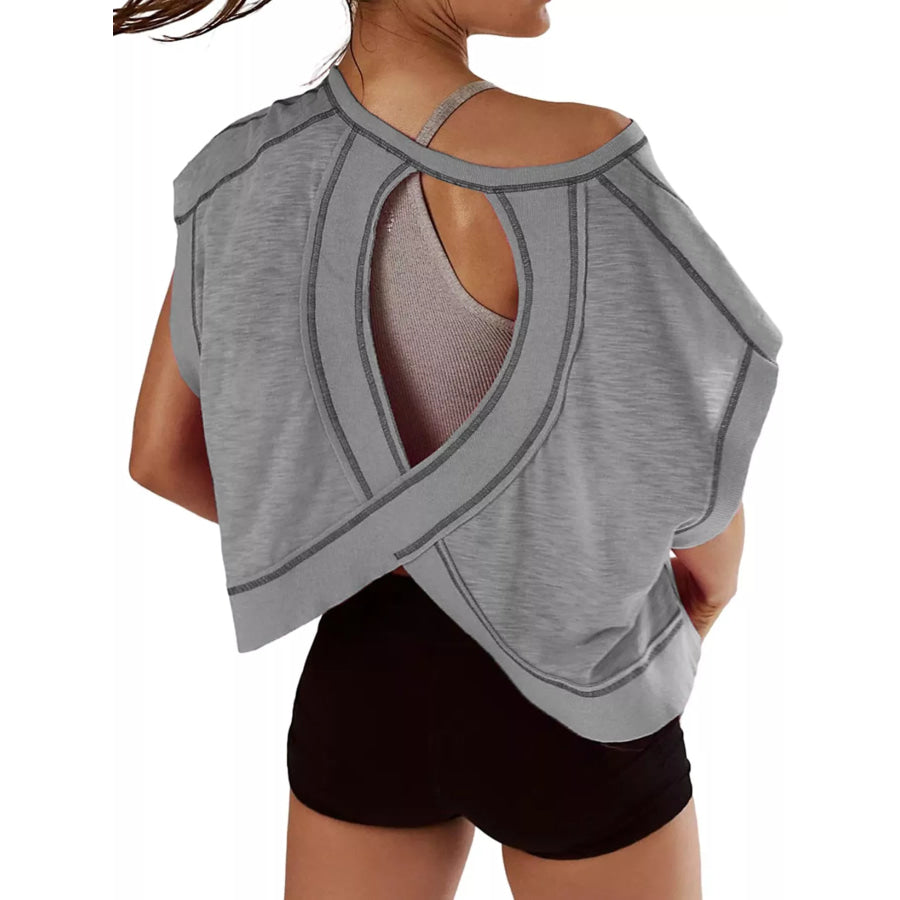 Cutout Back Short Sleeve T-Shirt Apparel and Accessories