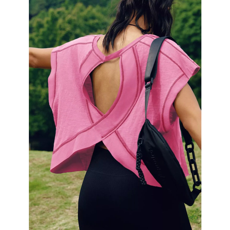 Cutout Back Short Sleeve T-Shirt Apparel and Accessories