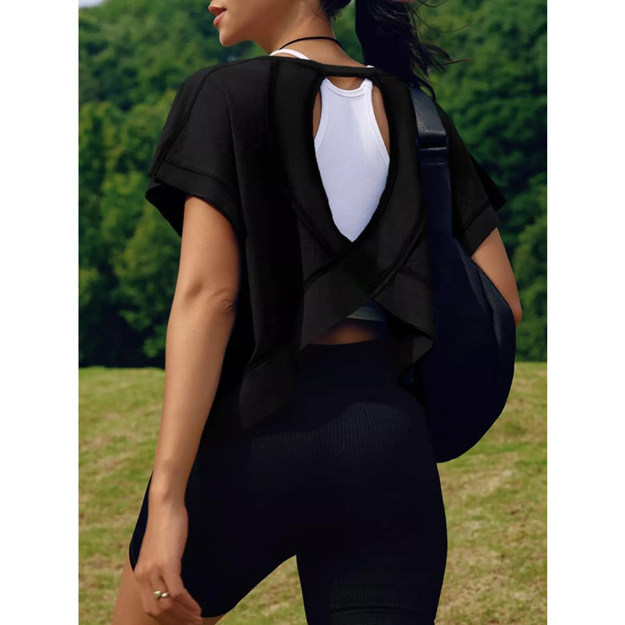 Cutout Back Short Sleeve T-Shirt Apparel and Accessories