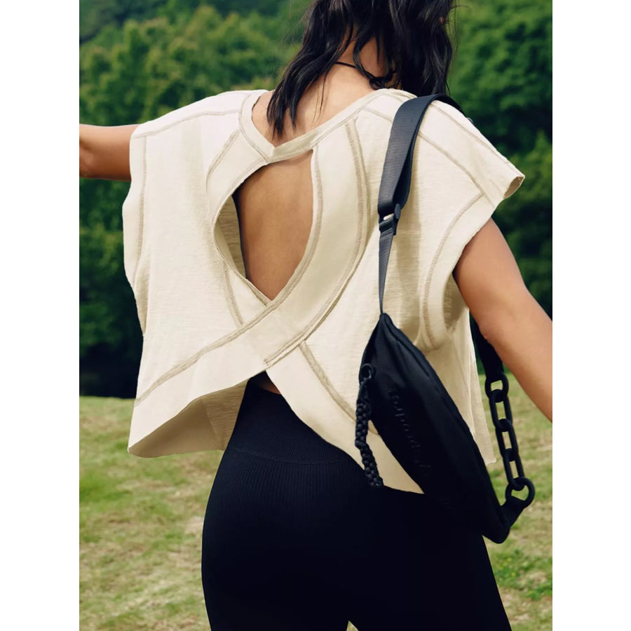 Cutout Back Short Sleeve T-Shirt Apparel and Accessories