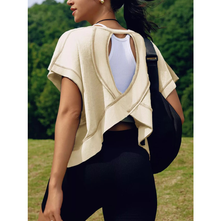 Cutout Back Short Sleeve T-Shirt Apparel and Accessories