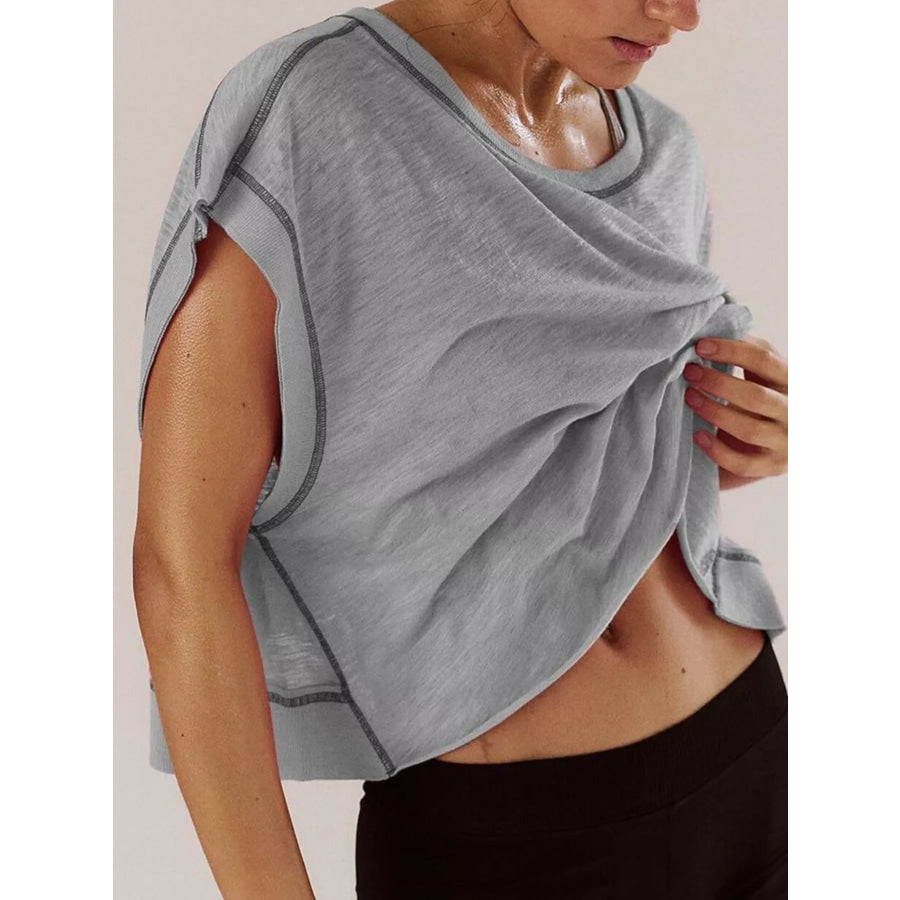 Cutout Back Short Sleeve T-Shirt Gray / S Apparel and Accessories