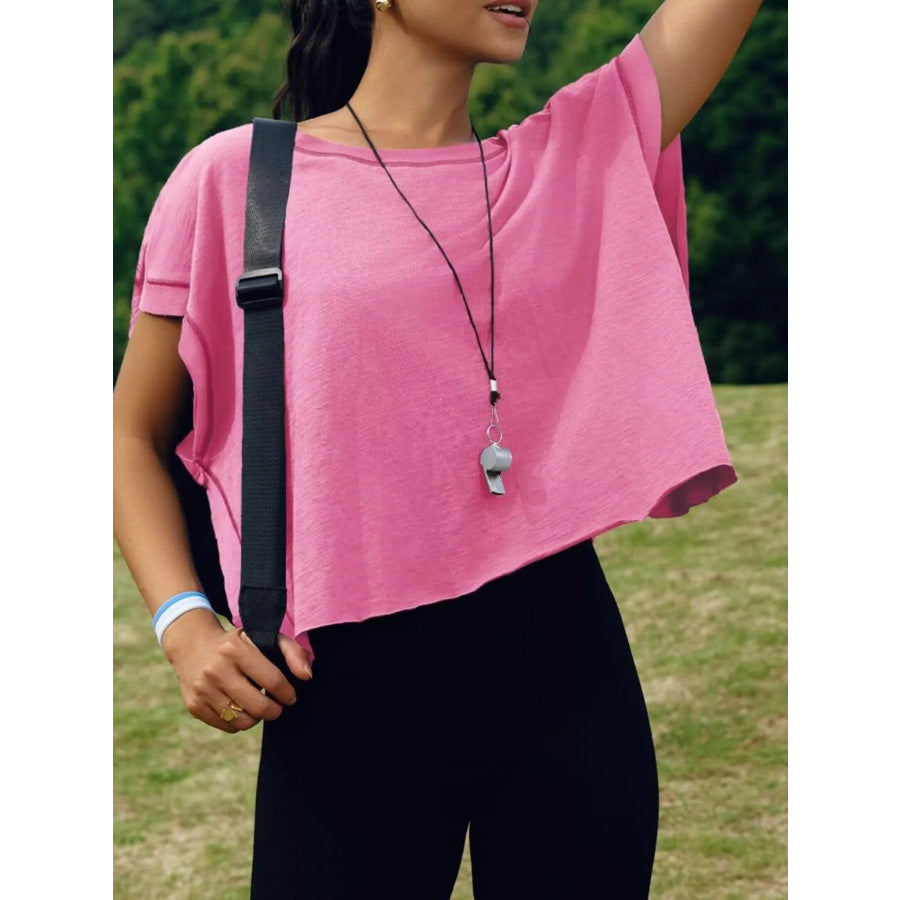 Cutout Back Short Sleeve T-Shirt Pink / S Apparel and Accessories