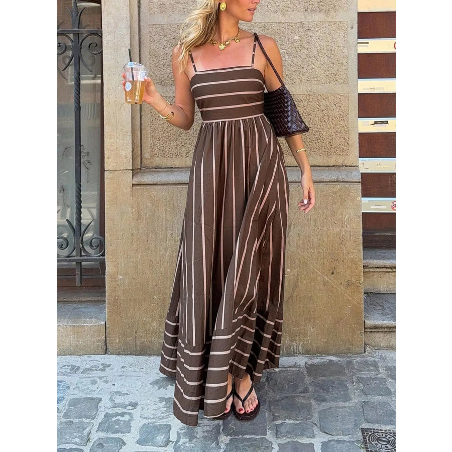 Cutout Back Striped Maxi Dress Apparel and Accessories