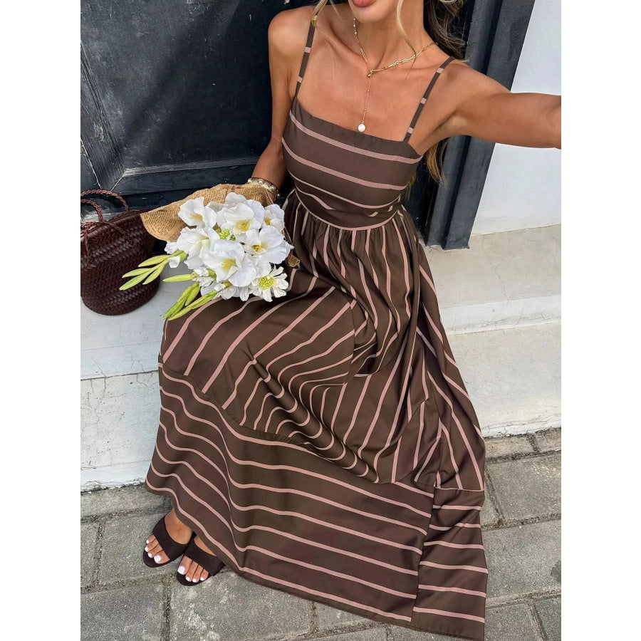 Cutout Back Striped Maxi Dress Apparel and Accessories
