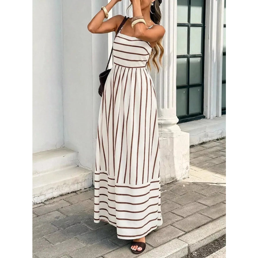 Cutout Back Striped Maxi Dress Apparel and Accessories