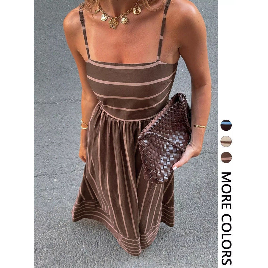 Cutout Back Striped Maxi Dress Apparel and Accessories
