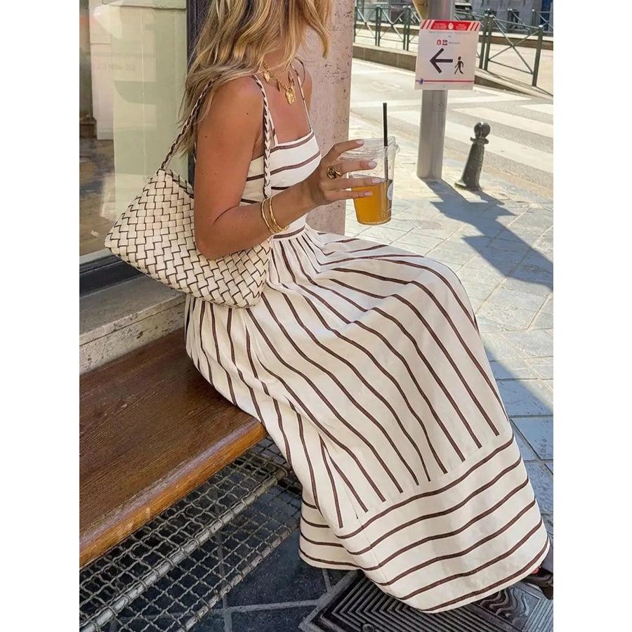 Cutout Back Striped Maxi Dress Apparel and Accessories