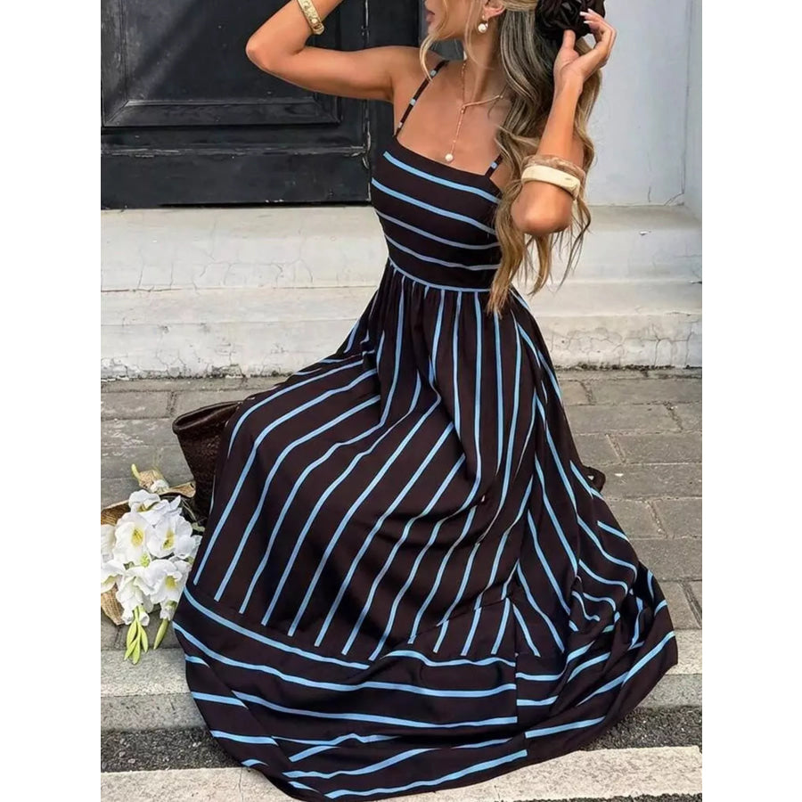 Cutout Back Striped Maxi Dress Apparel and Accessories