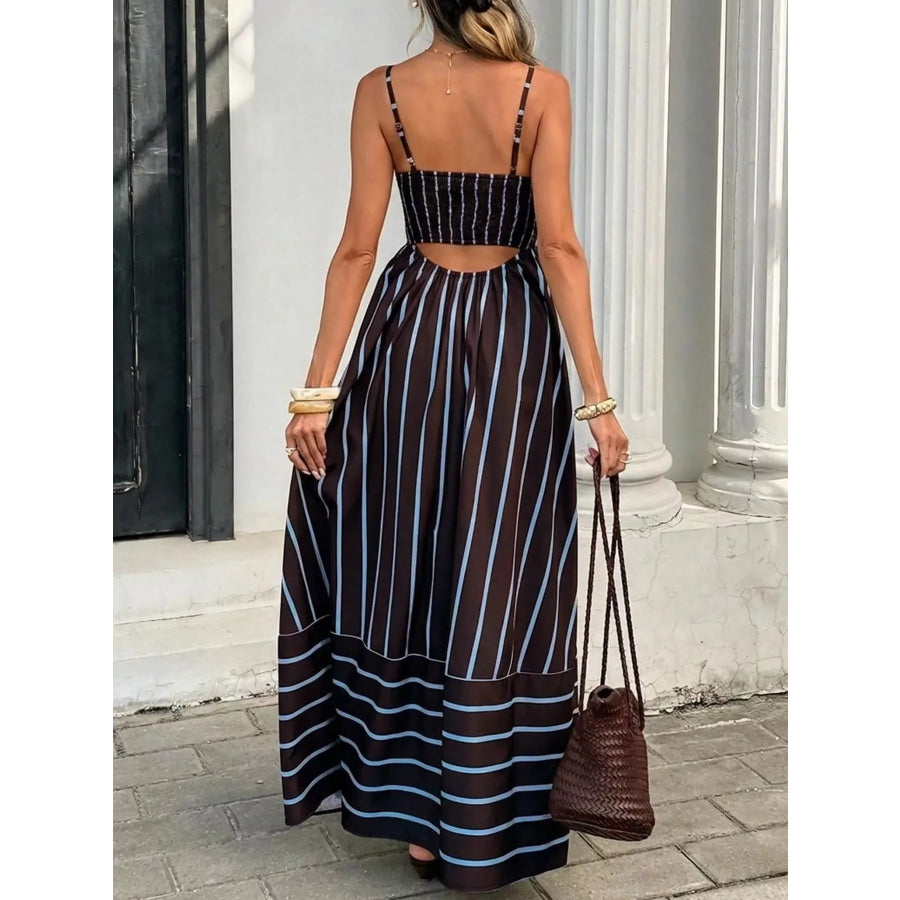 Cutout Back Striped Maxi Dress Apparel and Accessories