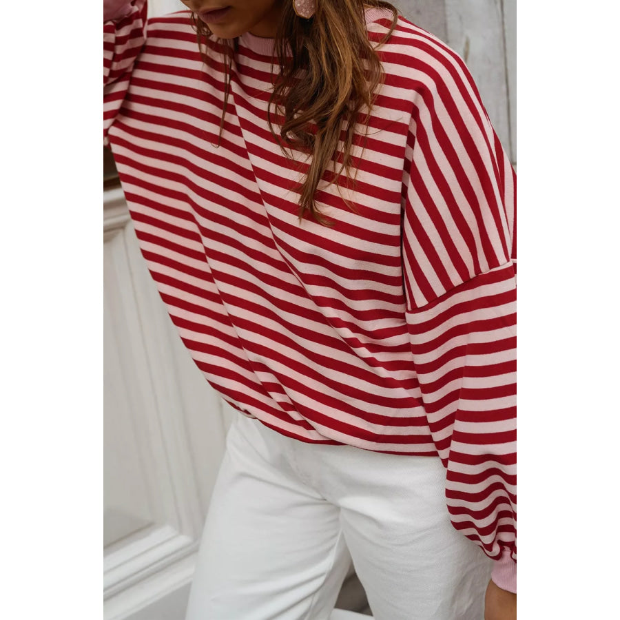 Cutout Back Striped Round Neck Sweatshirt Apparel and Accessories