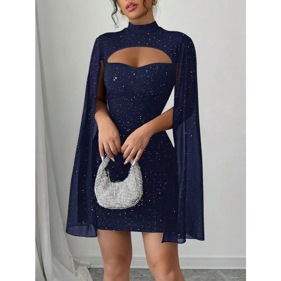 Cutout Bodycon Mini Dress with Cape Sleeves Navy / S Apparel and Accessories