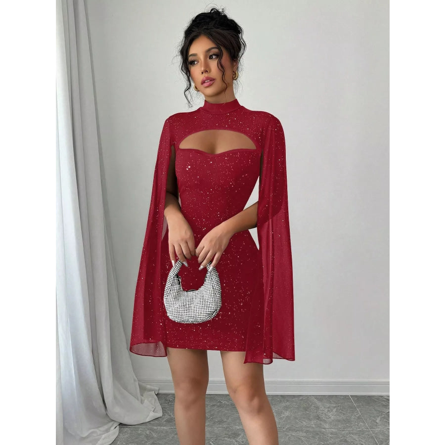 Cutout Bodycon Mini Dress with Cape Sleeves Red / S Apparel and Accessories