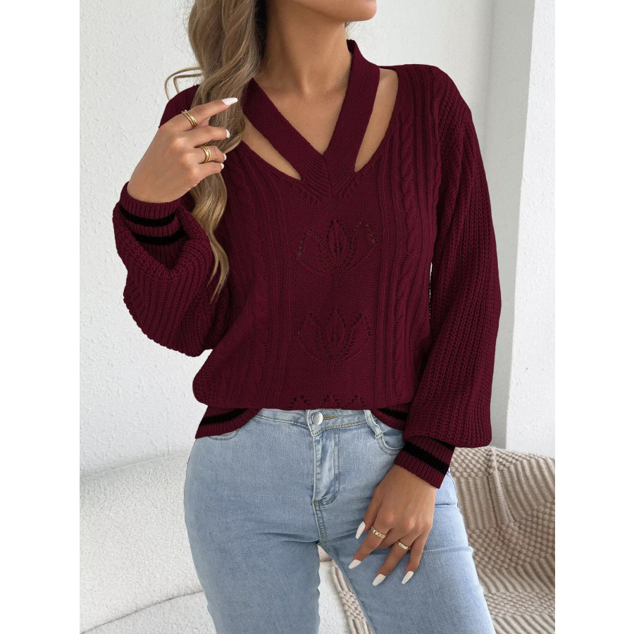 Cutout Cable Knit Sweater Apparel and Accessories