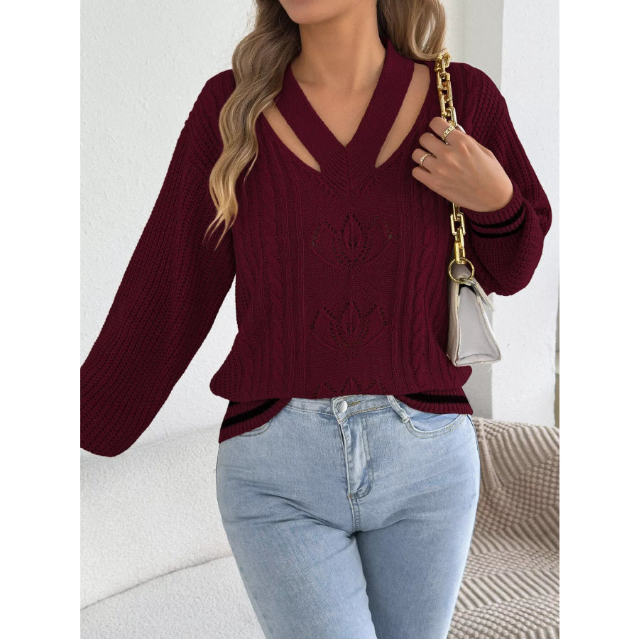 Cutout Cable Knit Sweater Apparel and Accessories