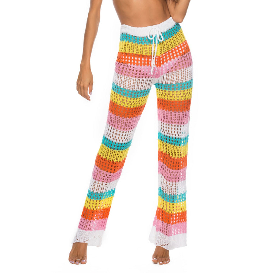 Cutout Contrast High Waist Swim Pants Multicolor / S Apparel and Accessories