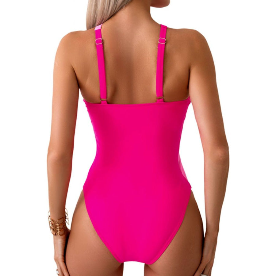 Cutout Contrast Sleeveless One - Piece Swimwear Apparel and Accessories