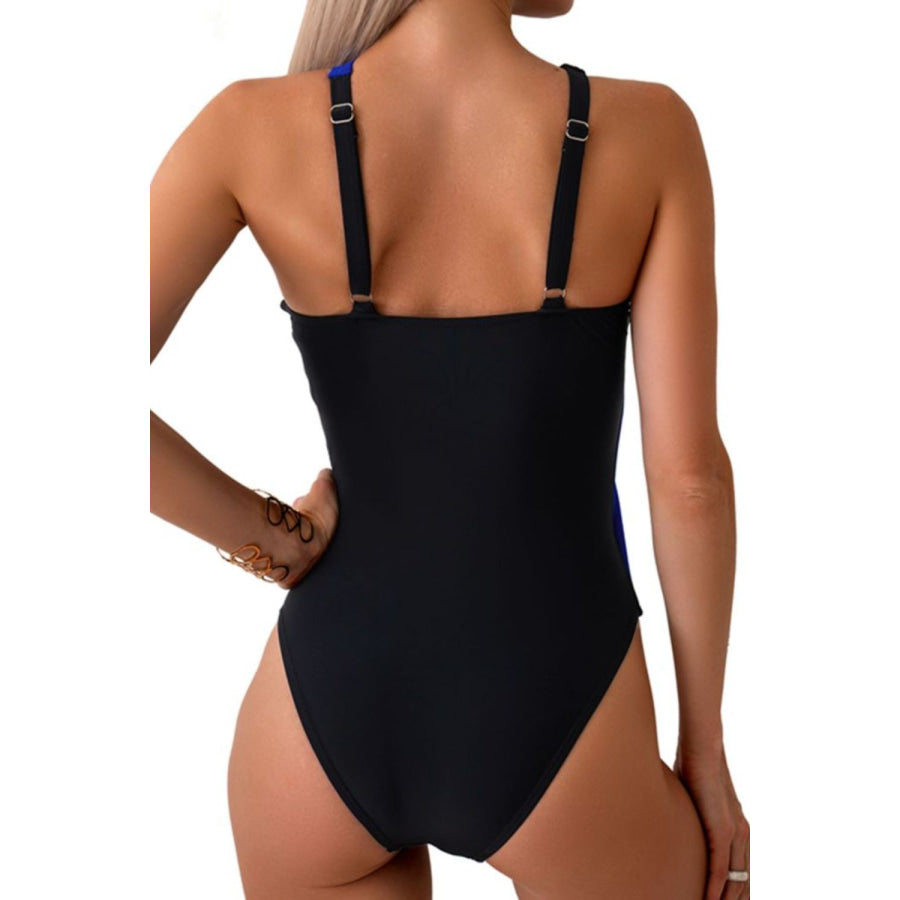 Cutout Contrast Sleeveless One - Piece Swimwear Apparel and Accessories